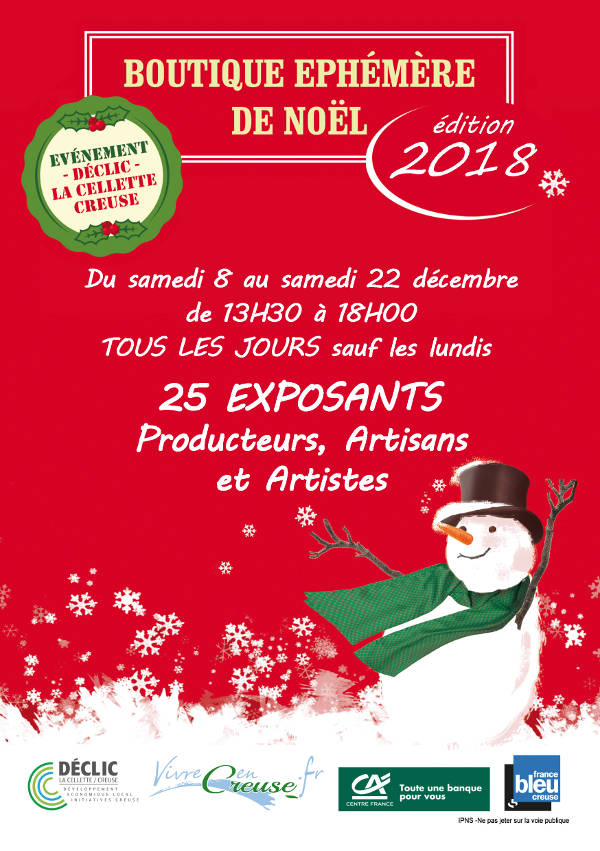Affiche 2018 de la boutique éphémère de Noël à la Cellette